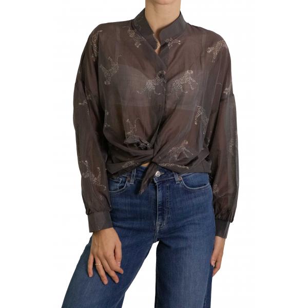 Camicia con collo alla coreana e tigri 